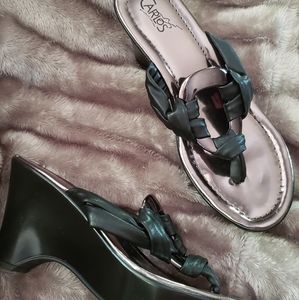 Black Wedge Thong Sandals